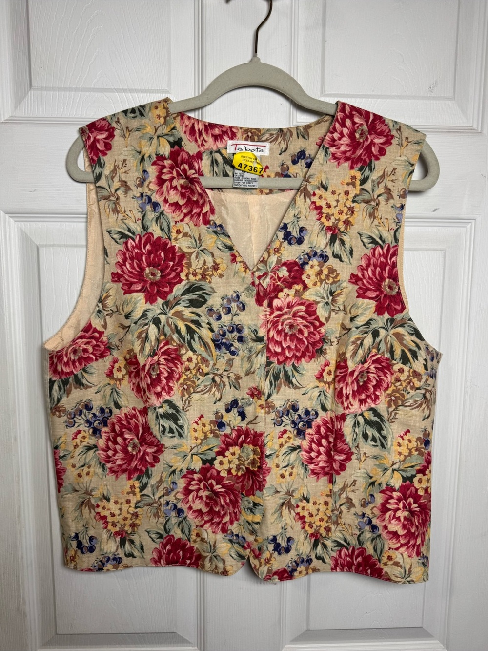 Vintage Floral Linen Blend Button Up Vest Cottagecore Grannycore Coquette 90s